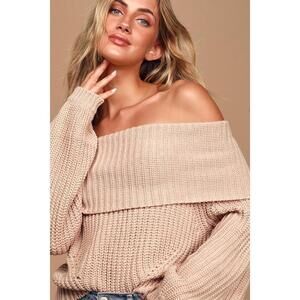 Lulus Carmichael Dusty Blush Off-the-shoulder Knit Sweater Pink - Size M